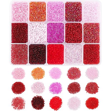 NBEADS 300G Transparent Glass Seed Beads Tiny, 15 Colors Small Pony Beads, Mini Spacer Beads for DIY Craft Bracelet Necklace Jewelry Making, 20g/Color, Red