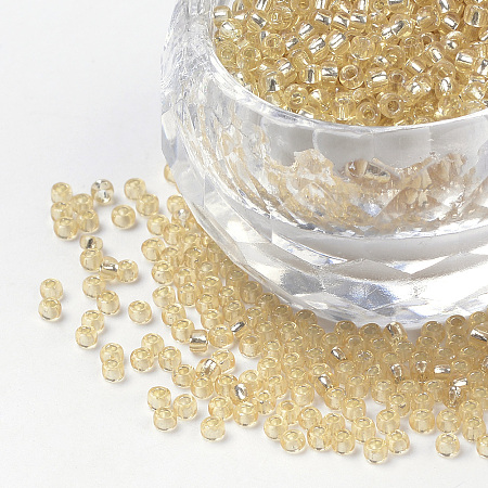 FGB 12/0 Round Glass Seed Beads, Silver Lined, Pale Goldenrod, 12/0, 2x1.5mm, Hole: 0.3mm, about 30000pcs/bag