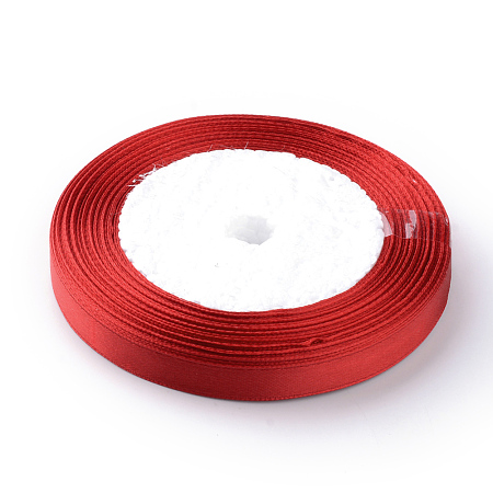 Honeyhandy High Dense Single Face Satin Ribbon, Polyester Ribbon, Christmas Ribbon, Red, 3/8 inch(9~10mm), about 25yards/roll, about 10rolls/group