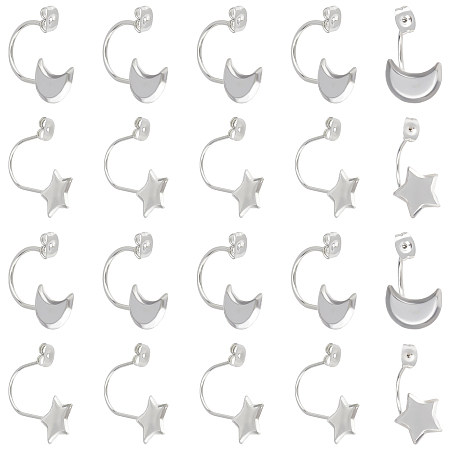 DICOSMETIC 40Pcs 2 Styles Stainless Steel Cabochon Earring Findings with Moon and Star Trays Earring Bezel Blanks Cabochon Setting for DIY Craft Jewelry Making, Hole: 1mm