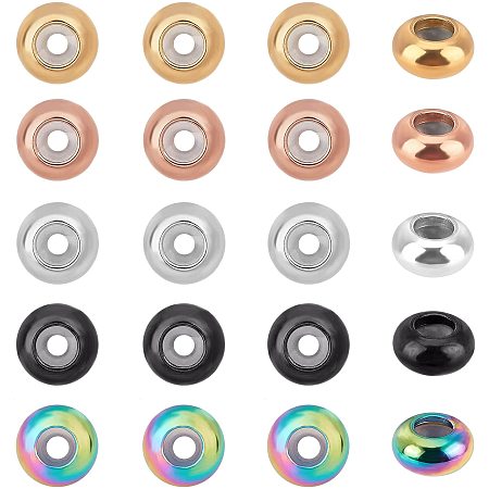 UNICRAFTALE About 20pcs 5 Colors 8mm Stopper Beads with Plastic Rondelle Spacer  Beads Slider Bead Spacers Stainless Steel Beads for Jewelry Making Findings  2mm Hole 