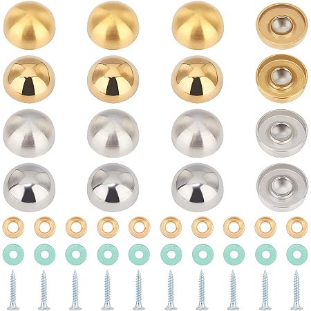 UNICRAFTALE 16 Sets 4 Colors Half Round Rivets with Iron Screw Plastic and Brass Ring Stainless Steel Mirror Screws Cap with Decorative Cover Nails Hemispherical Rivets