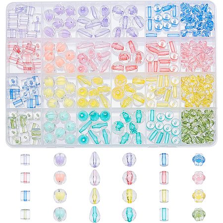 PandaHall Elite 244pcs Glass Beads, 24 Styles Round Cube Spacer Beads Teardrop Pumpkin Lantern Beads Blue Clear Spacer Beads for Necklace Earring Bracelet Jewelry Making, 8/10/12mm