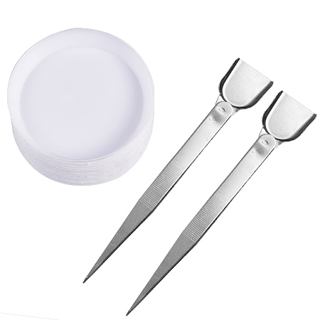 PandaHall Elite 20pcs White Plastic Round Bead Sorting Trays and 2pcs Stainless Steel Handy Tweezers with Scoop Shovels