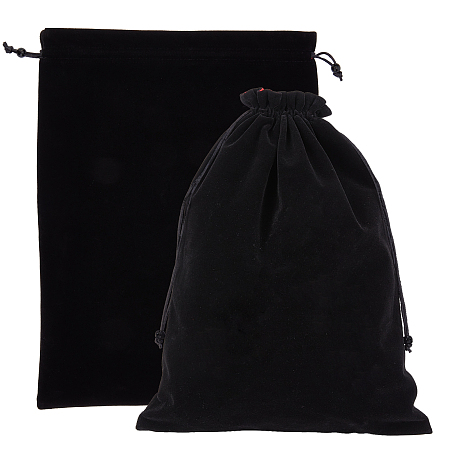 Nbeads Rectangle Velvet Jewelry Bags, Drawstring Bags, Black, 37x28cm