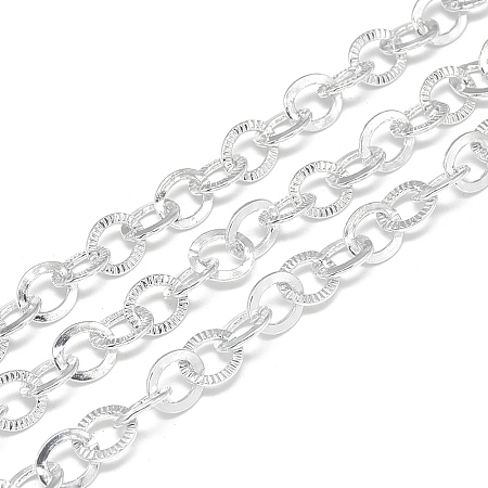 Honeyhandy Aluminum Cable Chains, Textured, Unwelded, Flat Oval, Gainsboro, 9.8x8x1.6x1mm