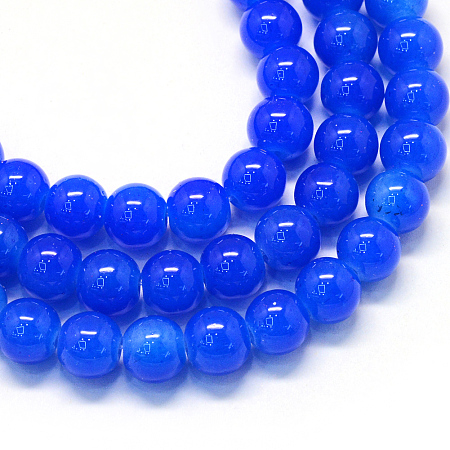 Honeyhandy Baking Painted Imitation Jade Glass Round Bead Strands, Royal Blue, 10~10.5mm, Hole: 1.5mm, about 85pcs/strand, 31.4 inch