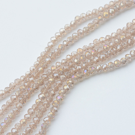 Honeyhandy Electroplate Glass Beads Strands, AB Color Plated, Faceted Rondelle, Linen, 3.5~4x2.5~3mm, Hole: 0.5mm, about 123~127pcs/strand, 13.39 inch~13.78 inch(34cm~35cm)