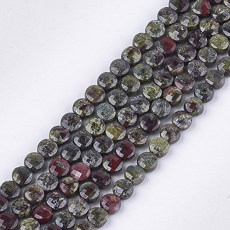 Natural Dragon Blood Beads Strands, Faceted, Flat Round, 4~4.5x2.5~3mm, Hole: 0.8mm; about 88~89pcs/strand, 14.9 inches~15.1 inches