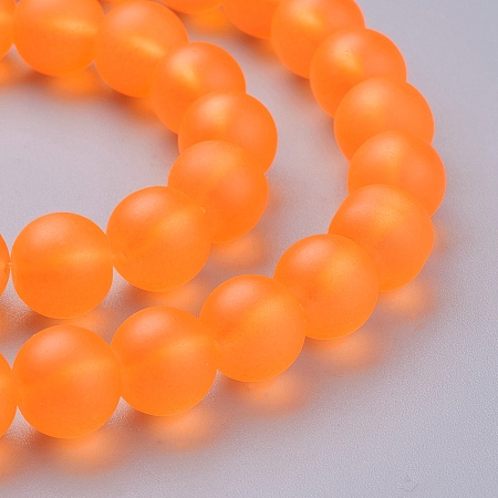 Honeyhandy Transparent Glass Bead Strands, Frosted, Round, Dark Orange, 10mm, Hole: 1.3~1.6mm, about 80pcs/strand, 31.4 inch