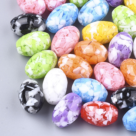 Arricraft Resin Beads, Imitation Gemstone Chips Style, Oval, Mixed Color, 19~20x13mm, Hole: 2mm