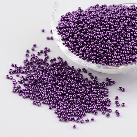 FGB 11/0 Glass Seed Beads, Baking Paint, Round, Purple, 2x1.5mm, Hole: 0.7mm, about 3000pcs/50g