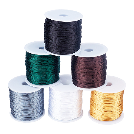 Nylon Thread, Rattail Satin Cord, Mixed Color, about 1mm; about 75m/roll, 6 colors, 1roll/color, 6rolls