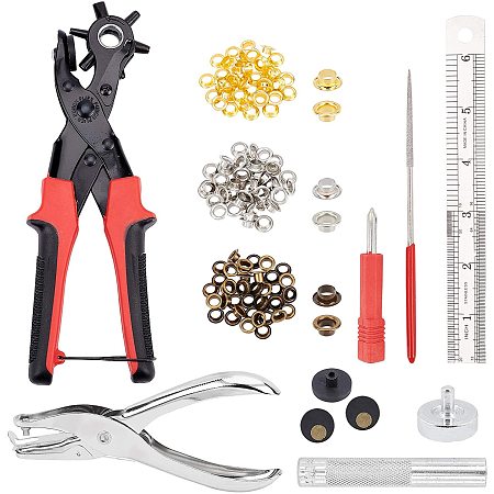Leathercraft Tools, with European Style Brass Eyelet Core and 45# Steel Eyelets Installation Tools, Alloy Handheld Puncher, Mixed Color, 130x58.5x16mm; 1pc