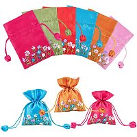 PH PandaHall 12pcs 6 Colors Silk Favor Bags Flower Printed Drawstring Pouches Gift Favor Bags for Small Items Jewelry Storage
