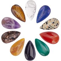 PandaHall Elite 10pcs Teardrop Shaped Natural Gemstone Cabochons Flatback Crystal Quartz Agate Cabochons Stone for Necklace Jewelry Making DIY Craft Home Decoration, 10 Mixed Colors