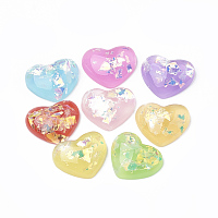 ARRICRAFT Resin Cabochons, with Shell Chip, Heart, Mixed Color, 13x16x5mm