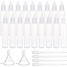 BENECREAT 18 Pack 1oz Pen-Style Dropper Bottles PE Plastic Squeeze Dispensing Bottles with Clear Nozzle Applicator, 2PCS Funnels and 4PCS Pipettes for DIY Crafts, Glue, Liquids