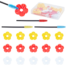 AHANDMAKER 18Pcs 3 Colors Plastic Hummingbird Feeders Replacement Flowers, Bird Feeder Tray, with 6Pcs 3 Colors Nylon Eye Lashes Cosmetic Brushes, Mixed Color, 30x30x4.5mm, Hole: 7.5mm