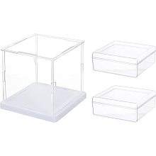 SUPERFINDINGS 1Pc Puck Display Case Stand 12x12x11.3cm Transparent Acrylic Display Box and 2Pcs 8.5cm Square Plastic Box for Model Toy Display Car Collectables