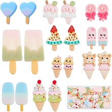 SUNNYCLUE 1 Box 50Pcs 10 Styles Ice Cream Cabochon Imitation Dessert Cabochons Food Charms for Flatback Lollipop Flat Back Stud Earrings Findings Hair Clip Craft Scrapbooking Embellishments