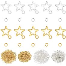 Arricraft About 2200 Pcs Dangle Nail Art Charms, Hollow Star Nail Charm Beads with Jump Rings and Manual Nail Art Punch Tools, Nail Art Decoration Sets for DIY Nail Art, Golden and Silver