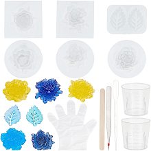 SUPERFINDINGS 3D Flower Silicone Molds Daisy Resin Moulds Set Including Resin Casting Molds Stainless Iron Tweezers Measuring Cup Plastic Dropper Gloves and Birch Wood Craft Ice Cream Sticks