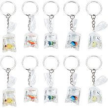 NBEADS 10 Sets Resin Goldfish Charms Keychain, 5 colors Resin Fish Charms Pendants 3D Goldfish Water Bag Charms with 10 Pcs Iron Split Key Rings for DIY Jewelry Keychain Craft Supplies