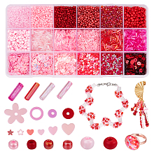 Nbeads DIY Beads Jewelry Making Finding Kit, Including PVC Plastic Paillette/Sequins Beads, Glass Round & Bugle Beads, Pink