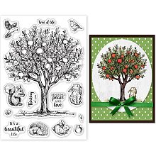 GLOBLELAND Pomegranate Tree Clear Stamp Squirrel Rabbit Hedgehog Silicone Stamp Birds Leaves Wishes Words Transparent Stamp for Card Making DIY Scrapbooking Photo Album Decoration