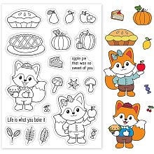 GLOBLELAND Animal Fox Silicone Clear Stamp Pumpkin and Apple Pie Transparent Silicone Stamp Food and Fruit Rubber Stamp for Scrapbook Journal Card Making