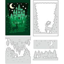 BENECREAT 3Pcs Layered Deer Castle Metal Cutting Dies 3D Background Frame Christmas Die Cuts for DIY Scrapbooking Festival Birthday Wedding Cards Making Album Envelope Decoration