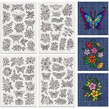 BENECREAT 4 Sheets 60PCS Stick and Stitch Embroidery Paper, Butterflies and Flowers Theme Stabilizer Water Soluble Hand Sewing for Carves, Shirts, Coats, Bags, Towels