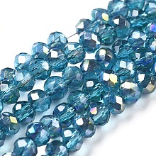 Honeyhandy Electroplate Glass Faceted Rondelle Beads Strands, Half Plated, Deep Sky Blue, 3x2mm, Hole: 1mm, about 165~169pcs/strand, 15~16 inch(38~40cm)