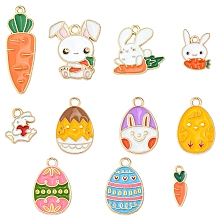 22Pcs 11 Styles Alloy Enamel Pendants, Easter Charms, Golden, Carrot & Rabbit & Easter Egg, Mixed Shapes, Mixed Color, 16~34.5x5~20x1~1.5mm, Hole: 1.5~2mm, 2pcs/style