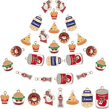 SUNNYCLUE 1 Box 32Pcs 8 Styles Alloy Charms Colorful Hamburger Chips Drinks Chocolate Donut Pizza Enamel Pendants Golden Plated for Jewelry Making Charms Bracelets Earrings Findings