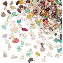 HOBBIESAY 200Pcs Natural Mixed Stones Chrams 8-10mm Agate Crystal Stones Charms with Golden Tones Brass Loops Chip Semi-precious Gemstones Pendant for Jewelry Making Necklace, Hole: 2-3.5mm