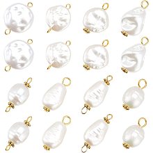 PandaHall Elite 80Pcs 8 Style Pearl Pendant Connectors Pearl Bead Links White ABS Plastic Imitation Pearl Beads Irregular Pearl Acrylic Links with Golden Pins for Earring Bracelet DIY Jewelry Making