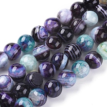 Honeyhandy Natural Striped Agate/Banded Agate Beads Strands, Dyed & Heated, Round, Prussian Blue, 10mm, Hole: 1.2mm, about 37pcs/strand, 14.65 inch(37.2cm)