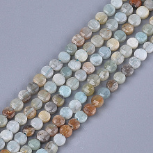 Honeyhandy Natural Flower Amazonite Beads Strands, Faceted, Flat Round, 4~4.5x2.5~3mm, Hole: 0.8mm, about 88~89pcs/strand, 14.9 inch~15.1 inch