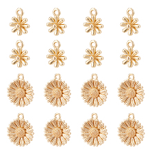 Arricraft 16Pcs 2 Style Brass Charms, Flower, Real 14K & 18K Gold Plated, 11~14.5x8.5~12x2~4mm, Hole: 1.2~1.5mm, 8pcs/style