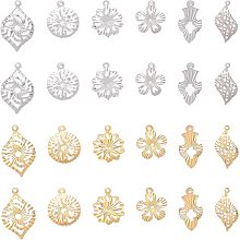 CHGCRAFT 24Pcs 12 Styles Flower Leaf Flat Round Shape Charm Rack Plating Brass Pendants for Bracelet Necklace DIY Craft Jewelry Making, Mixed Color