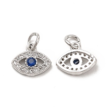 Honeyhandy Brass Micro Pave Cubic Zirconia Charms, with Jump Ring, Evil Eye Charm, Platinum, 9x10.5x2mm, Hole: 3.3mm