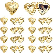 PandaHall Elite Locket Charms, 20pcs Brass Locket Pendants Photo Frame Charms Metal Heart Pendants Memory Photo Pendant for DIY Memorial Necklace Jewelry DIY Craft Making, Golden