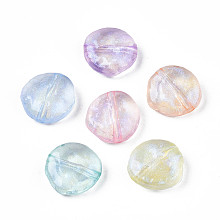 Honeyhandy Transparent Acrylic Beads, Glitter Powder, Flat Round, Mixed Color, 14x14x5.5mm, Hole: 1.8mm, about 670pcs/500g