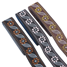 FINGERINSPIRE 11.5 Yards 3 Colors Jacquard Ribbon Trim Ethnic Embroidery Polyester Ribbons with Flowers & Leaves Pattern 1-1/4" Wide Vintage Jacquard Ribbon Sewing Ribbon for DIY Craft Home Decor