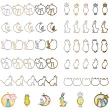 OLYCRAFT 50PCS Alloy Open Back Bezel Pendants Cat Rabbit Charms Pendants with Loop Hollow Resin Frames for Resin Jewelry Making - 10 Styles