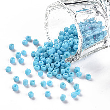 Honeyhandy Glass Seed Beads, Opaque Colours Seed, Round, Light Sky Blue, Size: about 3mm in diameter, hole:1mm, about 10000pcs/pound