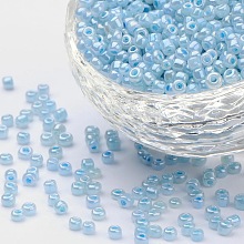 Honeyhandy Glass Seed Beads, Ceylon, Round, Pale Turquoise, 3mm, Hole: 1mm, about 10000pcs/pound