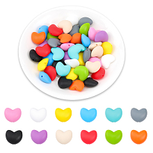 CHGCRAFT 48Pcs 12Colors Heart Shaped Silicone Beads for DIY Necklaces Bracelet Keychain Making Handmade Crafts, Mixed Color